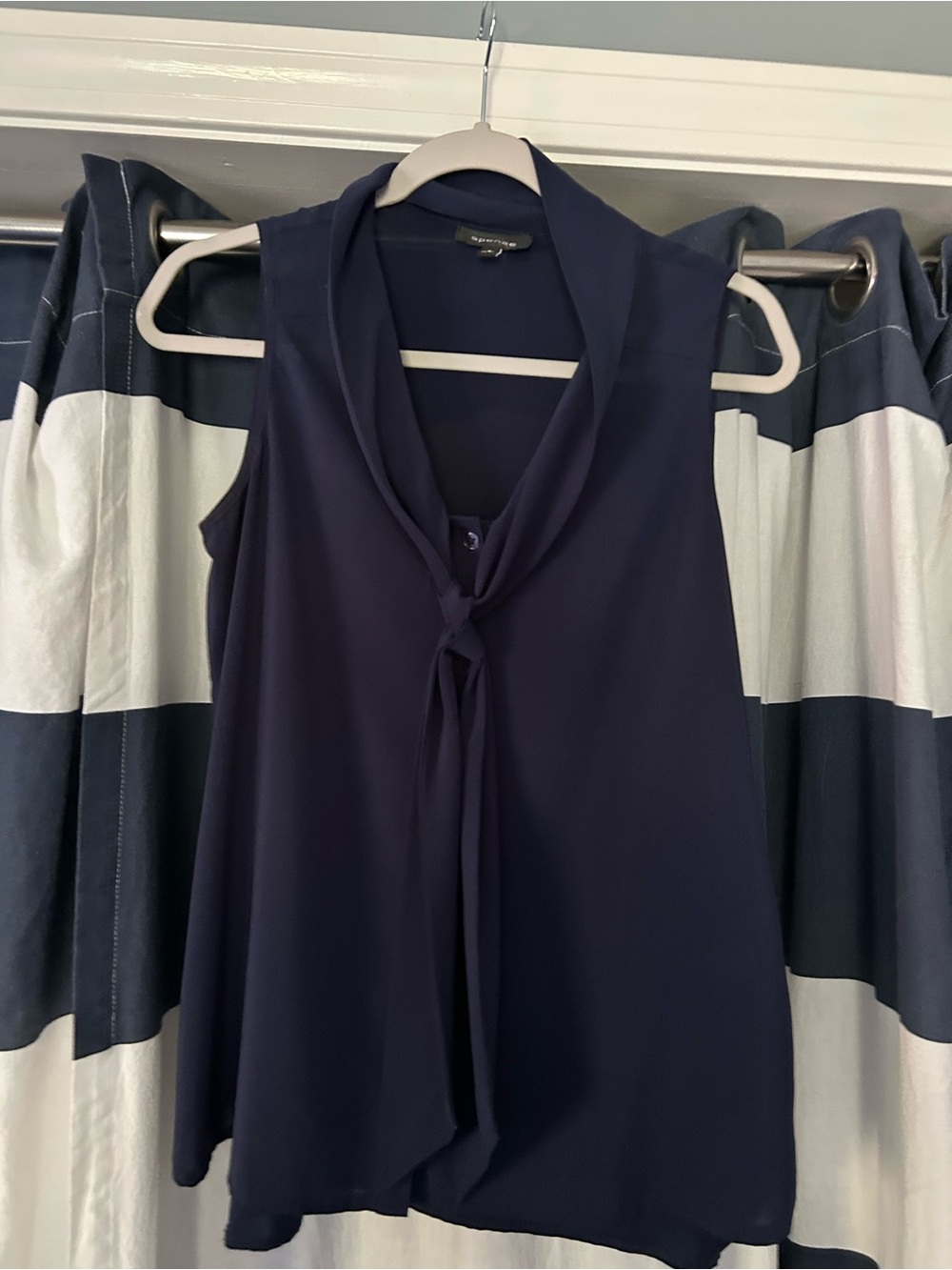 Navy Sleeveless Tie-Neck Blouse